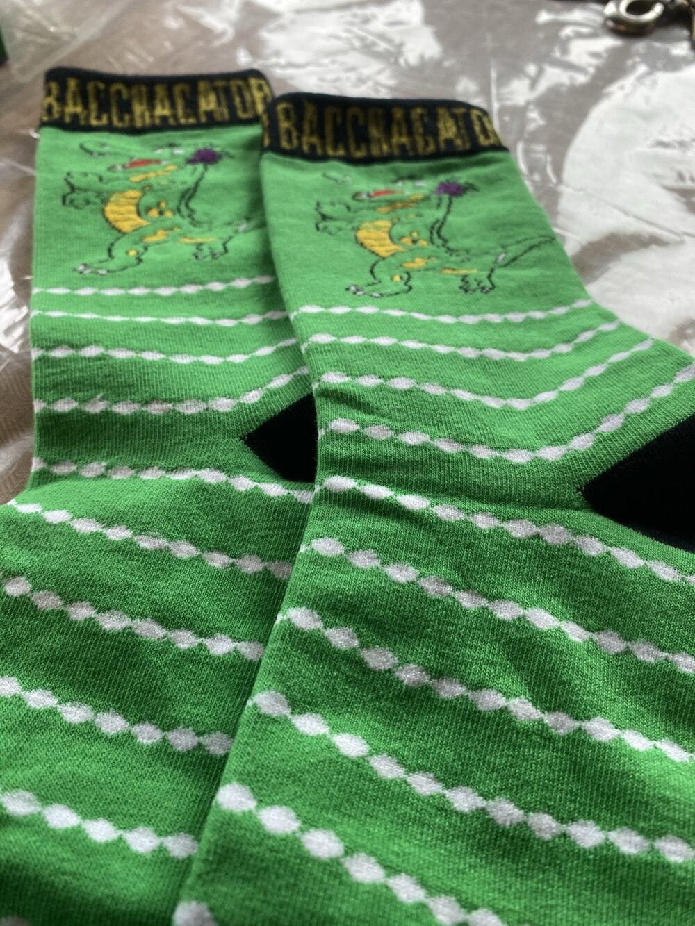 Bacchus 2025 Bacchagator Green Socks New Orleans Mardi Gras Krewe Favor
